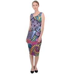 Psychedelic Flower Red Colors Yellow Abstract Psicodelia Sleeveless Pencil Dress