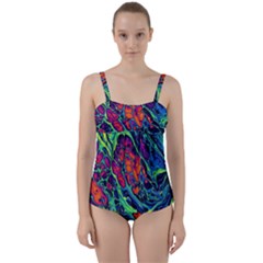 Color Colorful Geoglyser Abstract Holographic Twist Front Tankini Set