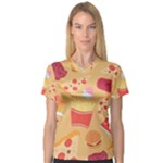 Fast Junk Food  Pizza Burger Cool Soda Pattern V-Neck Sport Mesh T-Shirt