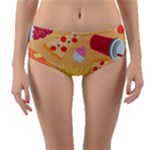 Fast Junk Food  Pizza Burger Cool Soda Pattern Reversible Mid-Waist Bikini Bottoms