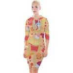 Fast Junk Food  Pizza Burger Cool Soda Pattern Quarter Sleeve Hood Bodycon Dress