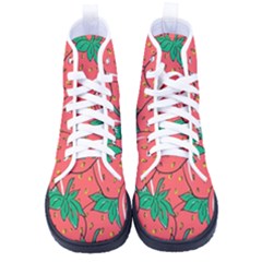 Texture Sweet Strawberry Dessert Food Summer Pattern Women s High-top Canvas Sneakers by Sarkoni