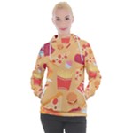 Fast Junk Food  Pizza Burger Cool Soda Pattern Women s Hooded Pullover