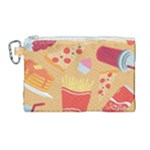 Fast Junk Food  Pizza Burger Cool Soda Pattern Canvas Cosmetic Bag (Large)