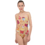 Fast Junk Food  Pizza Burger Cool Soda Pattern Classic One Shoulder Swimsuit