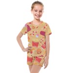 Fast Junk Food  Pizza Burger Cool Soda Pattern Kids  Mesh T-Shirt and Shorts Set