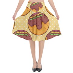 Takoyaki Food Seamless Pattern Flared Midi Skirt by Sarkoni