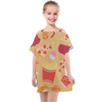 Fast Junk Food  Pizza Burger Cool Soda Pattern Kids  One Piece Chiffon Dress