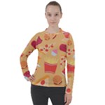 Fast Junk Food  Pizza Burger Cool Soda Pattern Women s Pique Long Sleeve T-Shirt