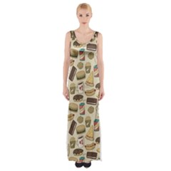 Junk Food Hipster Pattern Thigh Split Maxi Dress by Sarkoni