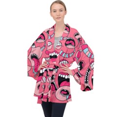 Big Mouth Worm Long Sleeve Velvet Kimono  by Dutashop