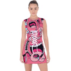 Big Mouth Worm Lace Up Front Bodycon Dress by Dutashop