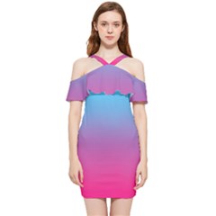 Blue Pink Purple Shoulder Frill Bodycon Summer Dress by Dutashop