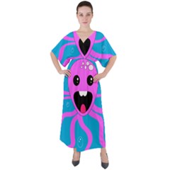 Bubble Octopus Copy V-neck Boho Style Maxi Dress by Dutashop