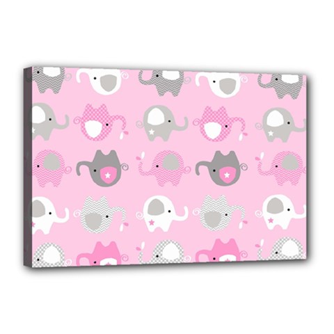 Animals Elephant Pink Cute Canvas 18  X 12  (stretched) by Dutashop