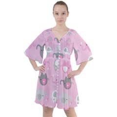 Animals Elephant Pink Cute Boho Button Up Dress by Dutashop