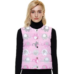 Animals Elephant Pink Cute Women s Button Up Puffer Vest