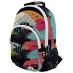 Retro Wave Kaiju Godzilla Japanese Pop Art Style Rounded Multi Pocket Backpack