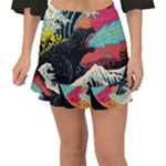 Retro Wave Kaiju Godzilla Japanese Pop Art Style Fishtail Mini Chiffon Skirt