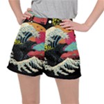 Retro Wave Kaiju Godzilla Japanese Pop Art Style Women s Ripstop Shorts