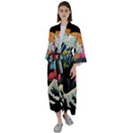 Retro Wave Kaiju Godzilla Japanese Pop Art Style Maxi Satin Kimono