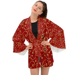 Christmas Texture Pattern Red Craciun Long Sleeve Kimono by Sarkoni