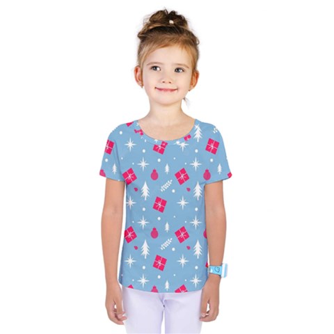 Christmas  Xmas Pattern Vector With Gifts And Pine Tree Icons Kids  One Piece T-shirt by Sarkoni