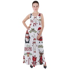 Christmas Characters Pattern Empire Waist Velour Maxi Dress by Sarkoni