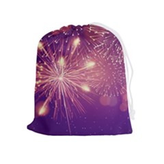 Fireworks On A Purple With Fireworks New Year Christmas Pattern Drawstring Pouch (xl) by Sarkoni