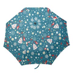 Christmas Pattern Santa Blue Folding Umbrellas by Sarkoni