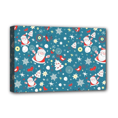 Christmas Pattern Santa Blue Deluxe Canvas 18  X 12  (stretched) by Sarkoni