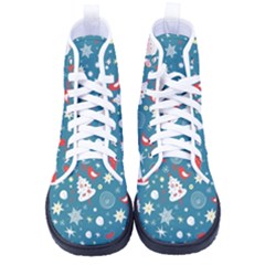 Christmas Pattern Santa Blue Women s High-top Canvas Sneakers by Sarkoni