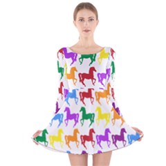 Colorful Horse Background Wallpaper Long Sleeve Velvet Skater Dress by Amaryn4rt