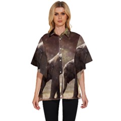 Baby Elephant Watering Hole Women s Batwing Button Up Shirt