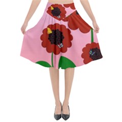 Flowers Butterflies Red Flowers Flared Midi Skirt by Sarkoni