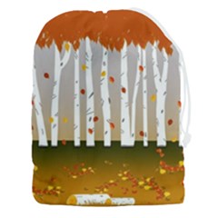 Birch Trees Fall Autumn Leaves Drawstring Pouch (3xl) by Sarkoni