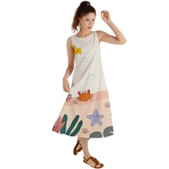 Cartoon Marine Life Marine Drawing Summer Maxi Dress by Sarkoni