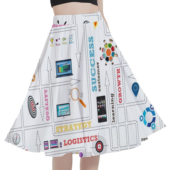 Illustrations Startup Business Organization A-Line Full Circle Midi Skirt With Pocket