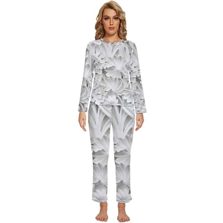 Pattern Motif Decor Womens  Long Sleeve Lightweight Pajamas Set