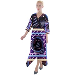 Abstract Sphere Room 3d Design Quarter Sleeve Wrap Front Maxi Dress
