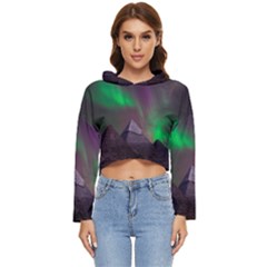 Fantasy Pyramid Mystic Space Aurora Women s Lightweight Cropped Hoodie by Grandong