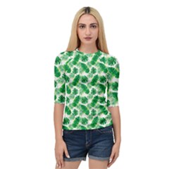 Tropical Leaf Pattern Quarter Sleeve Raglan T-shirt