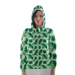 Tropical Leaf Pattern Women s Hooded Windbreaker