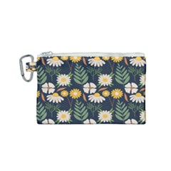 Flower Grey Pattern Floral Canvas Cosmetic Bag (small) by Dutashop