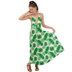Tropical Leaf Pattern Backless Maxi Beach Dress