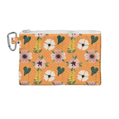 Flower Orange Pattern Floral Canvas Cosmetic Bag (medium)