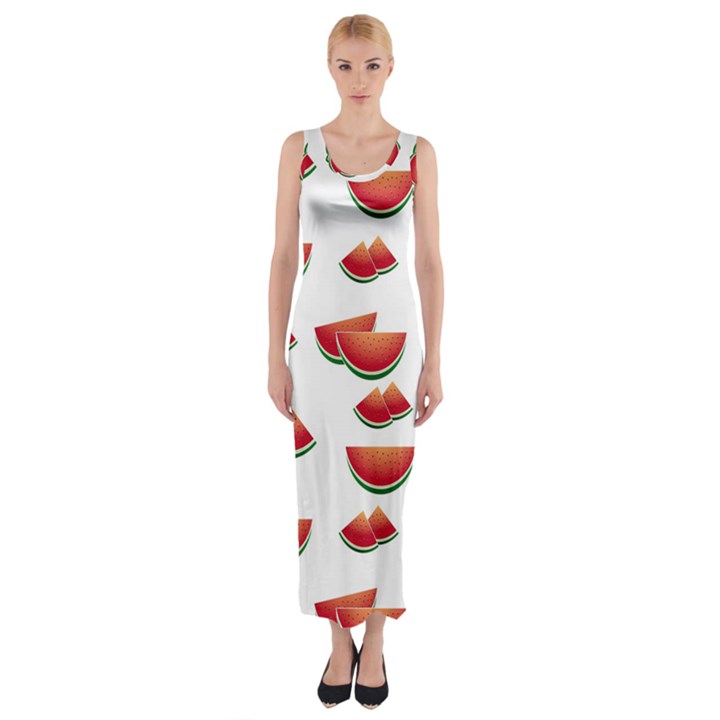 Summer Watermelon Pattern Fitted Maxi Dress