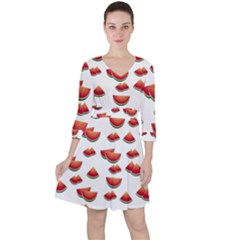 Summer Watermelon Pattern Quarter Sleeve Ruffle Waist Dress