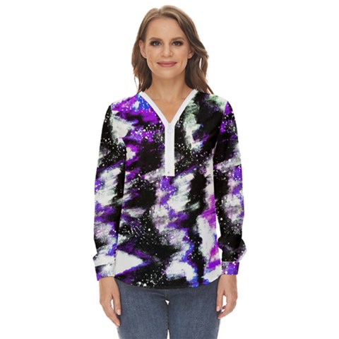 Abstract Canvas Acrylic Digital Design Zip Up Long Sleeve Blouse by Amaryn4rt
