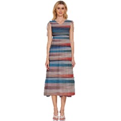 Background Horizontal Lines V-neck Drawstring Shoulder Sleeveless Maxi Dress by Amaryn4rt
